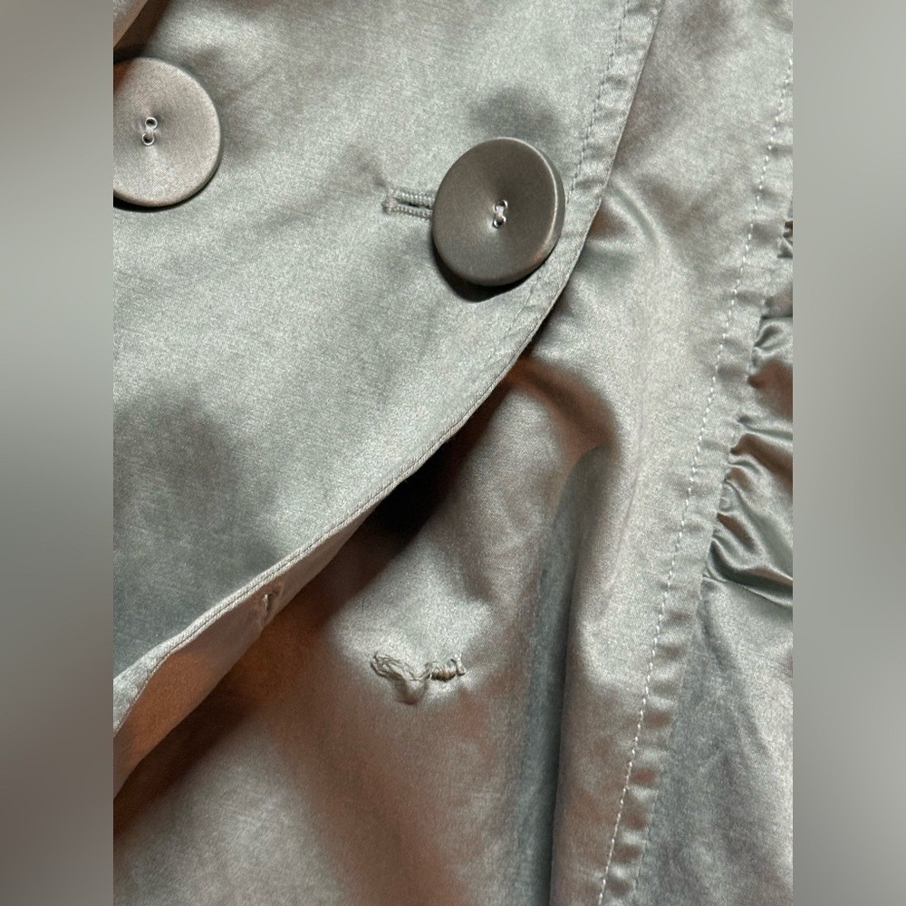 DKNY Jeans Satin Trench Coat Sage Green Double Breasted Women's L - Picture 8 of 9